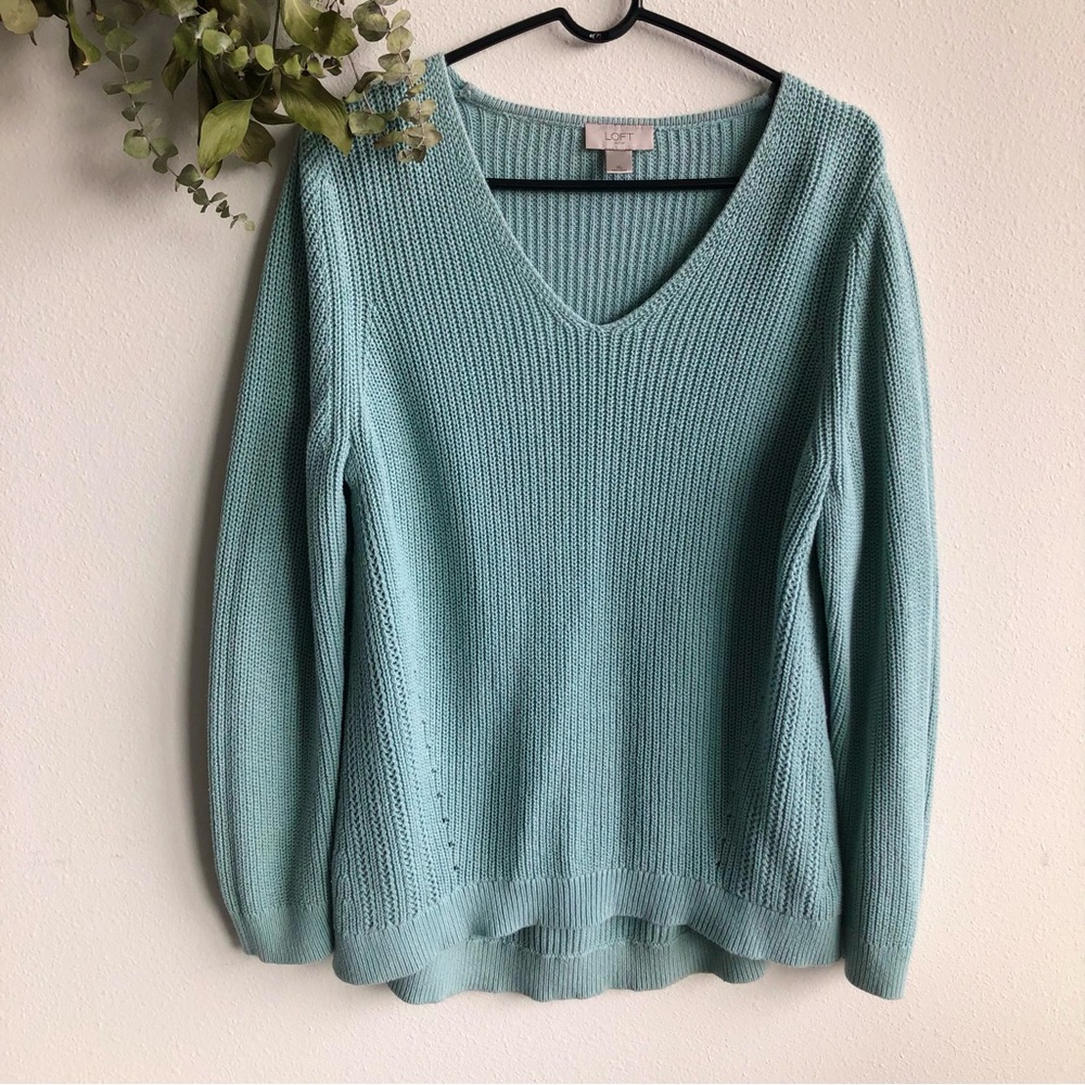 LOFT Mint Green V-Neck Knit Sweater